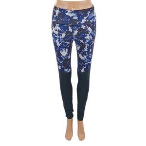 FABLETICS Leggings Blue Floral Ruched Legs Athleisure Yoga Womens Size S